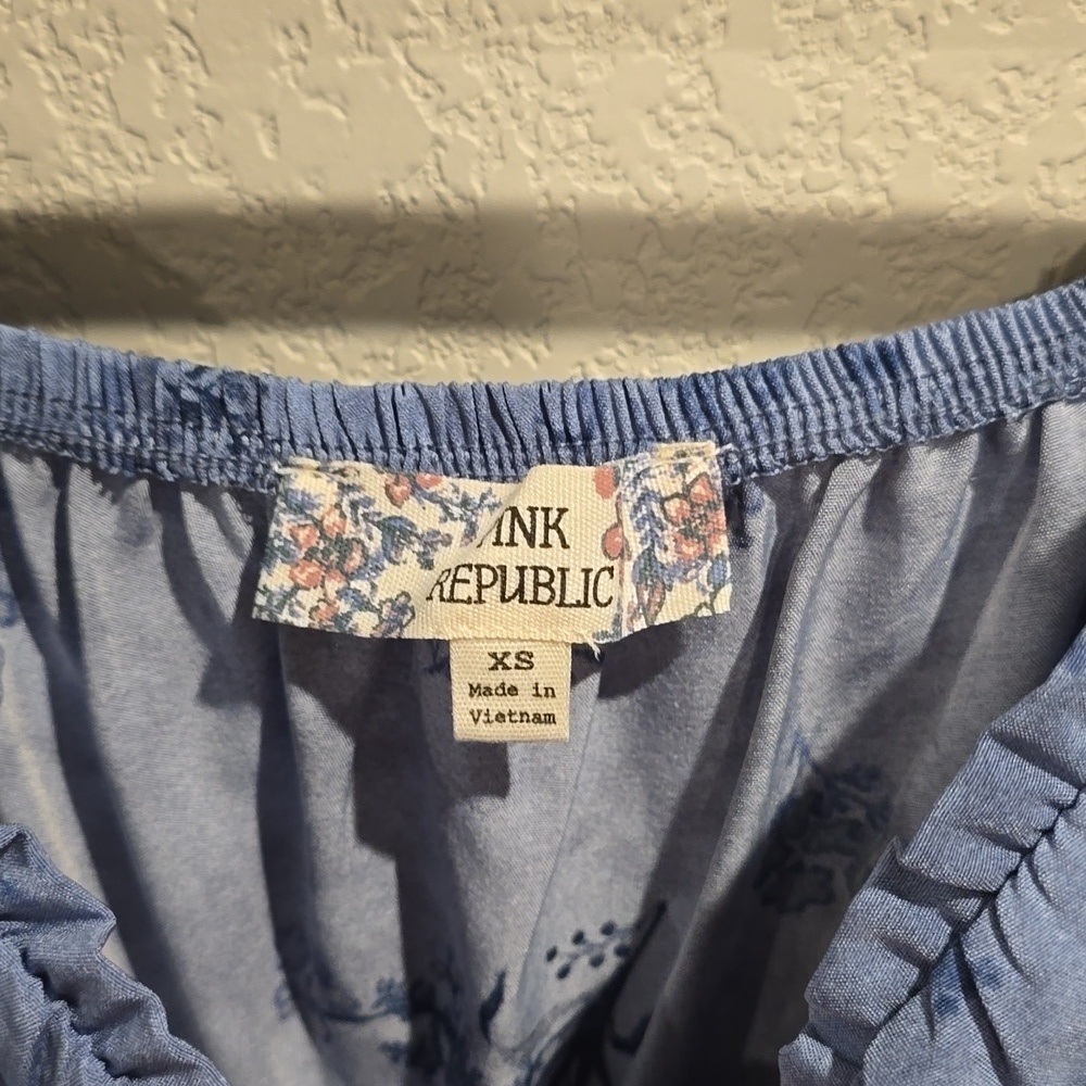 Pink Republic Blue Toile/Floral Puff Sleeve Mini Dress (XS) NWT - Picture 3 of 4
